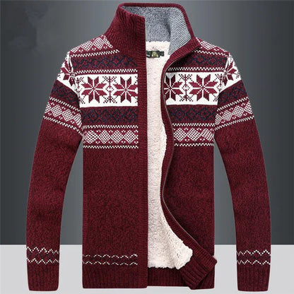 2021 Winter Sweater Male Thicken Fleece Men Cardigan Cotton Knitted Jacquard Men's Sweater coat Size S -3XL Liograft