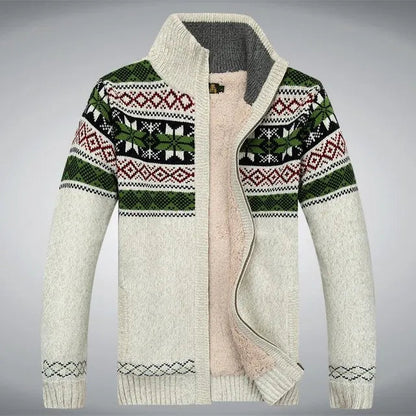 2021 Winter Sweater Male Thicken Fleece Men Cardigan Cotton Knitted Jacquard Men's Sweater coat Size S -3XL Liograft