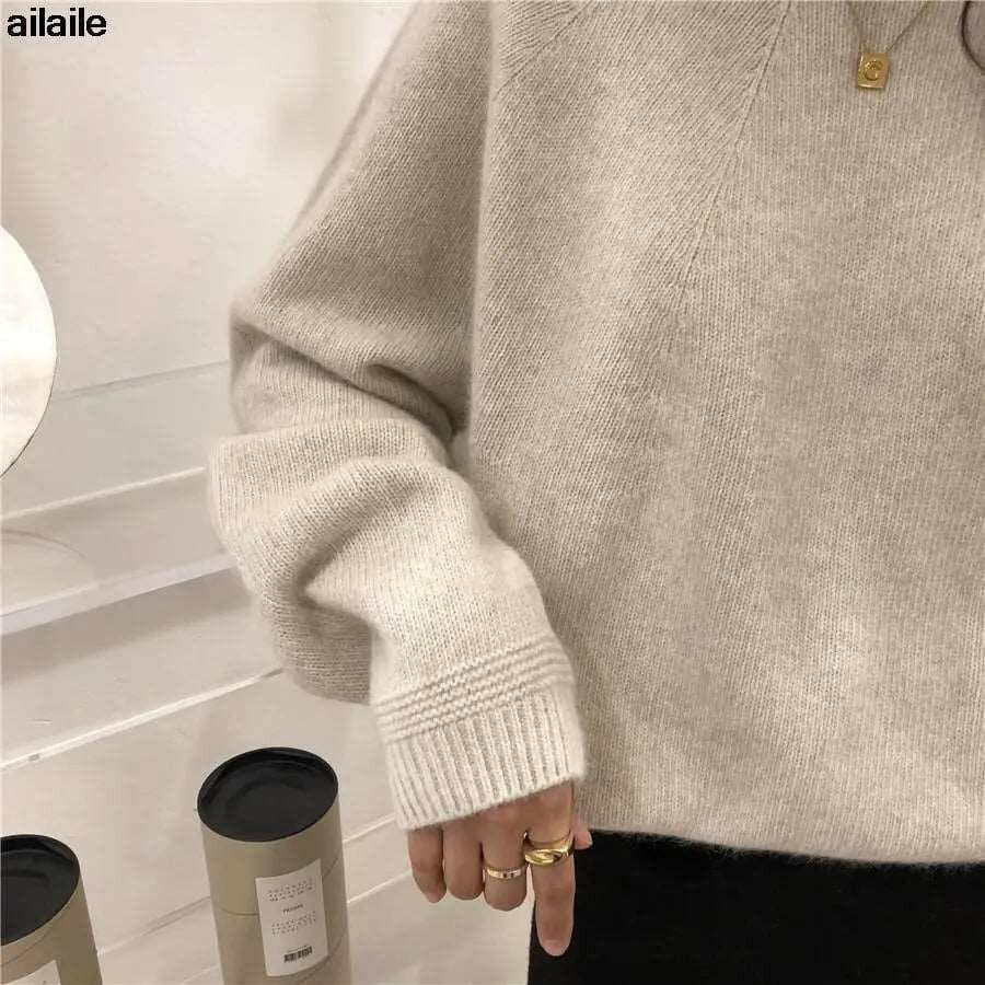 Ailaile Women's Wool Blend Knit Sweater with Loose Long Sleeves and Round Neck - Premium  from Liograft - Just $35.95! Shop now at Liograft