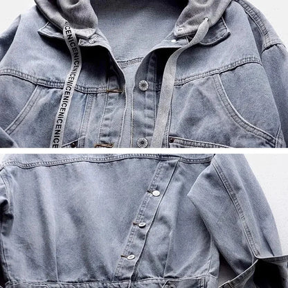 Blue Denim Jacket with Customizable Deconstructable Design and Hood - Premium  from Liograft - Just $47.95! Shop now at Liograft