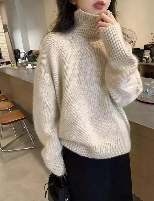 Luxurious European-Inspired 100% Cashmere Turtleneck Sweater for Women-Liograft