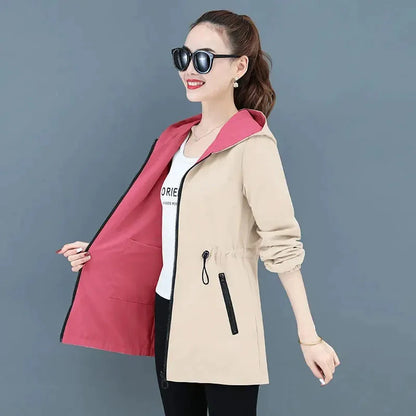 Versatile Double-Sided Women's Hooded Windbreaker Jacket for Autumn 2022 Liograft