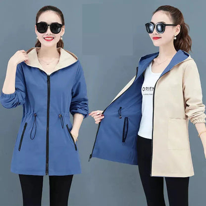 Versatile Double-Sided Women's Hooded Windbreaker Jacket for Autumn 2022 Liograft