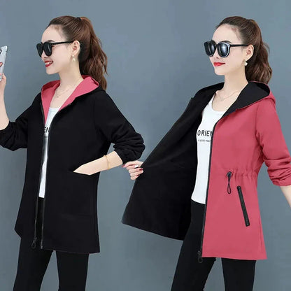 Versatile Double-Sided Women's Hooded Windbreaker Jacket for Autumn 2022 Liograft