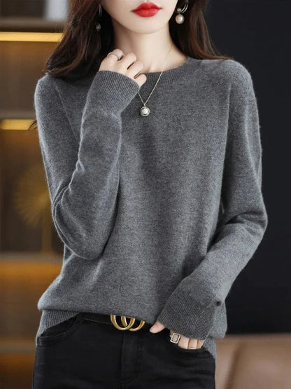 Elegant O-Neck Merino Wool Cashmere Sweater for Women - Premium  from Liograft - Just $35.95! Shop now at Liograft