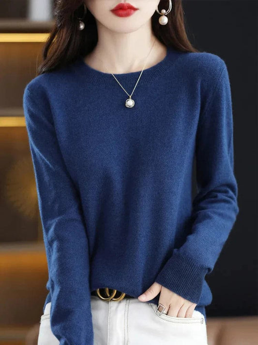 Elegant O-Neck Merino Wool Cashmere Sweater for Women-Liograft