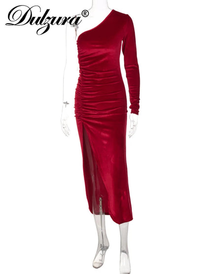 Elegant One-Shoulder Velvet Midi Dress for Christmas Party - Premium  from Liograft - Just $32.95! Shop now at Liograft