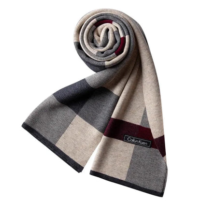 Men's Wool Business Scarf with Plaid and Checkerboard Patterns-Liograft