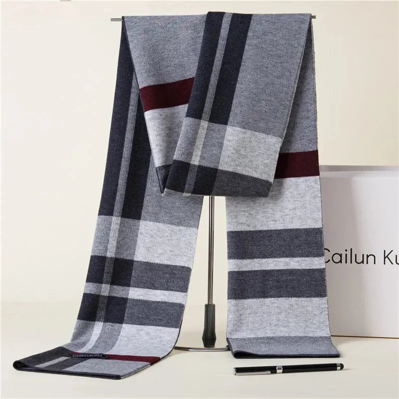 Men's Wool Business Scarf with Plaid and Checkerboard Patterns-Liograft