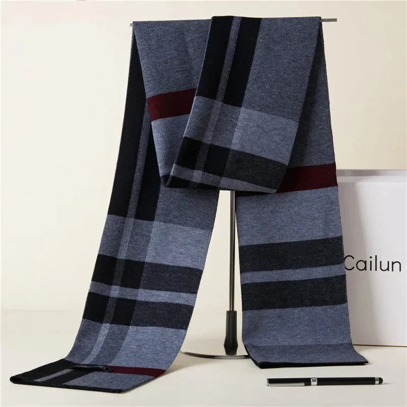 Men's Wool Business Scarf with Plaid and Checkerboard Patterns-Liograft