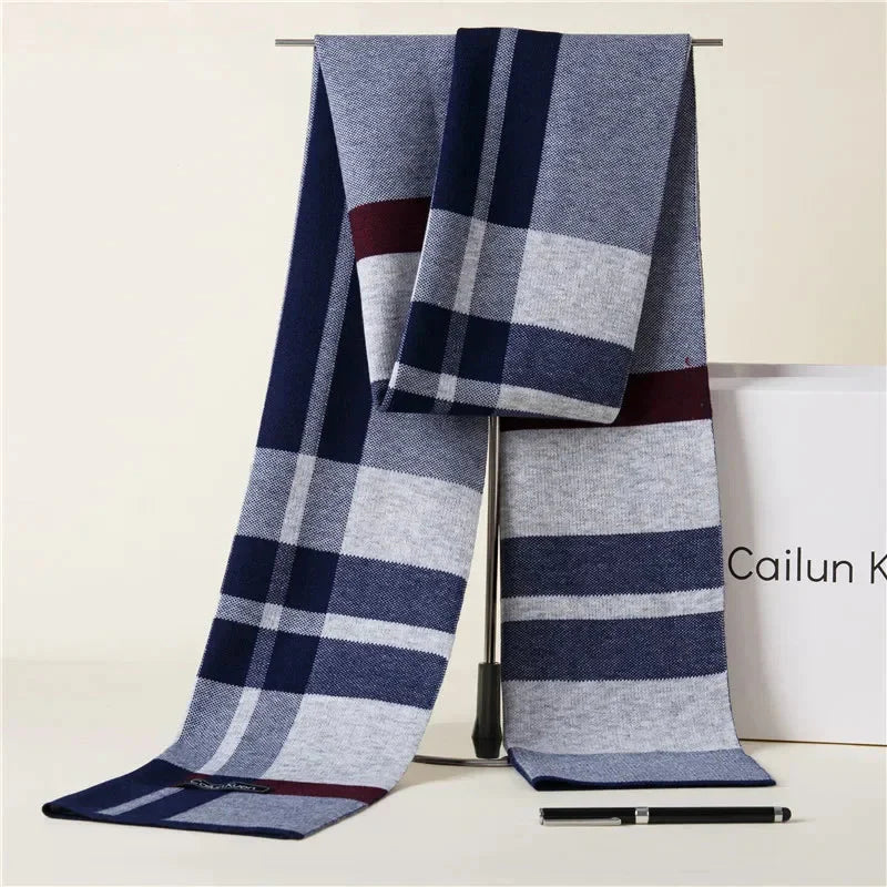 Men's Wool Business Scarf with Plaid and Checkerboard Patterns-Liograft