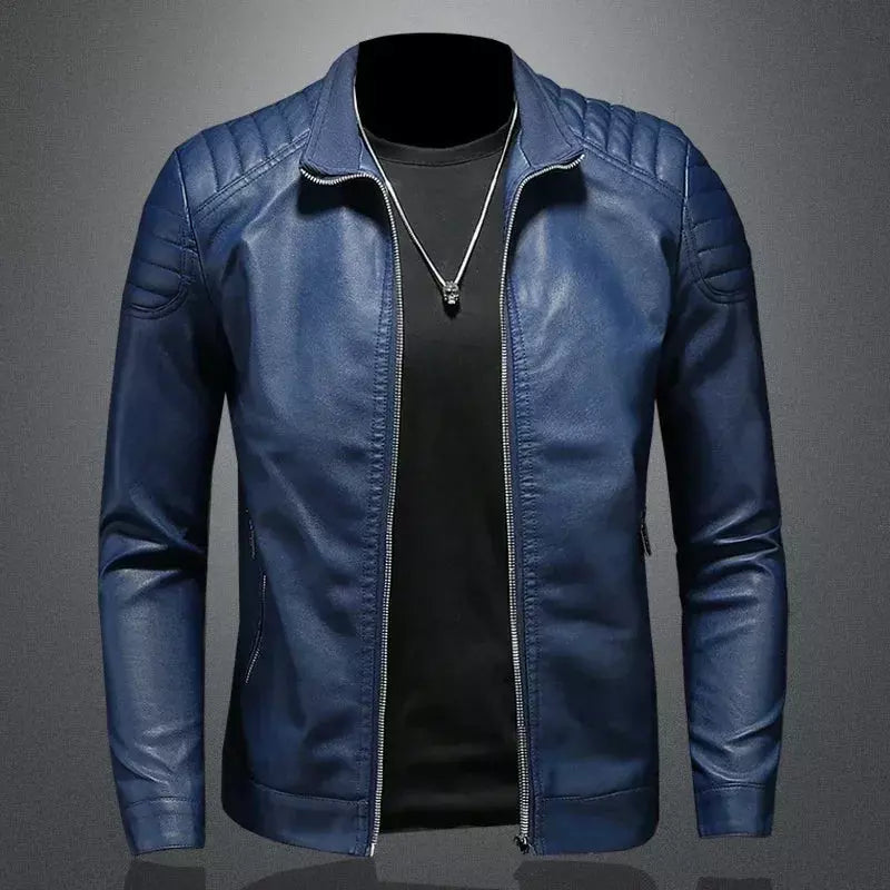 Fashionable Men's Leather Motorcycle Jacket with Standing Collar - Premium  from Liograft - Just $50.95! Shop now at Liograft