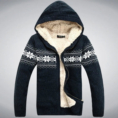 Hooded Winter Sweater Male Thicken Fleece Wool Men Cardigan outwear Coats Knitted Sweater  Cotton  Red Blue Size M L XL XXL Liograft