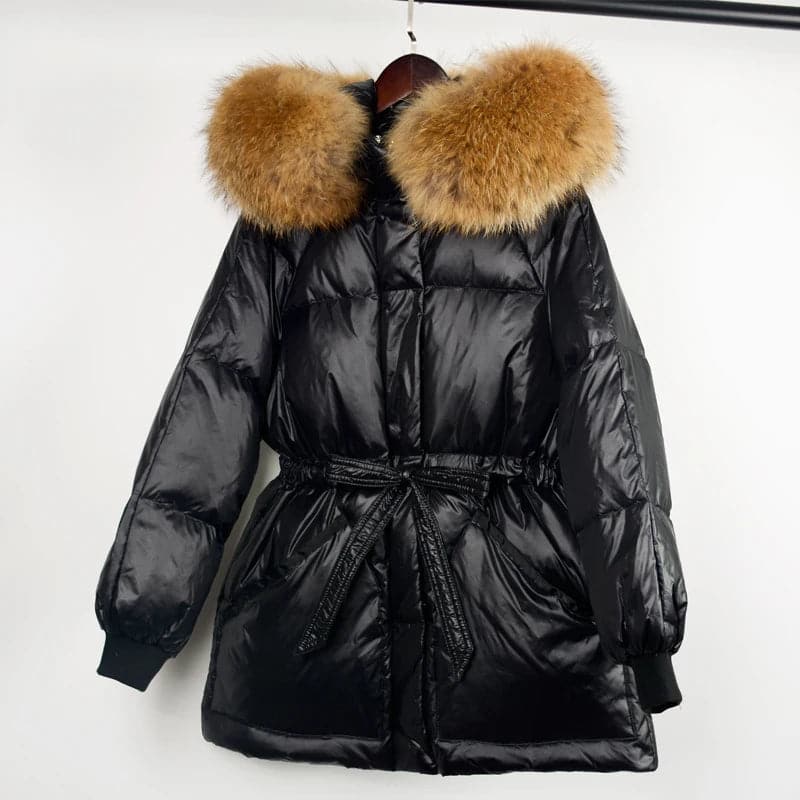 Janveny Women's White Duck Down Parka with Real Raccoon Fur Hood and Luxurious Collar - Premium  from Liograft - Just $156.95! Shop now at Liograft