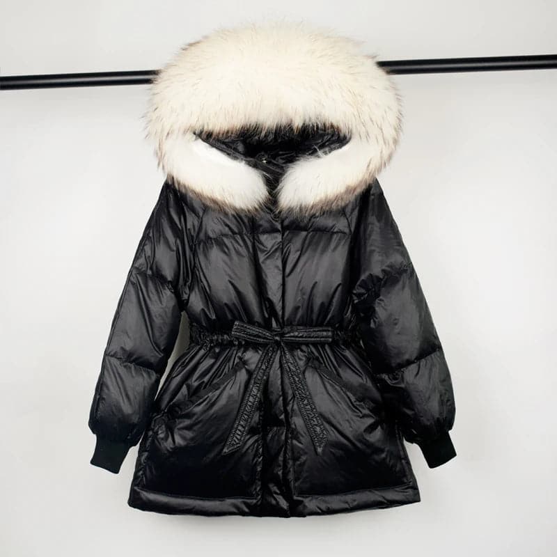 Janveny Women's White Duck Down Parka with Real Raccoon Fur Hood and Luxurious Collar - Premium  from Liograft - Just $156.95! Shop now at Liograft
