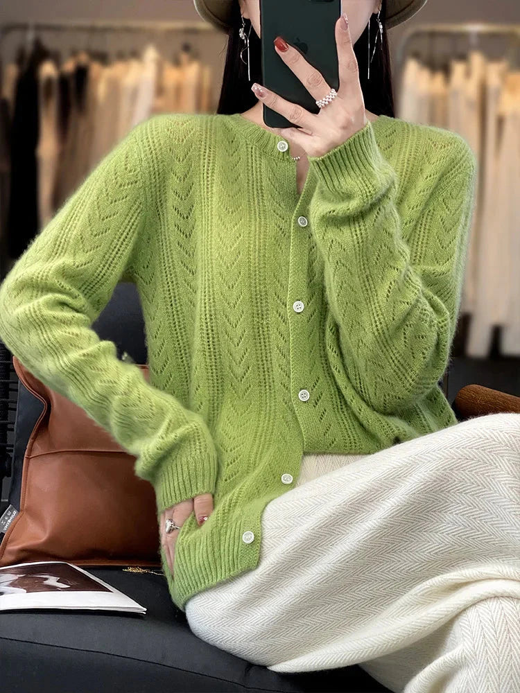 Women's Korean Style Hollow Out Knit Wool Cardigan Liograft