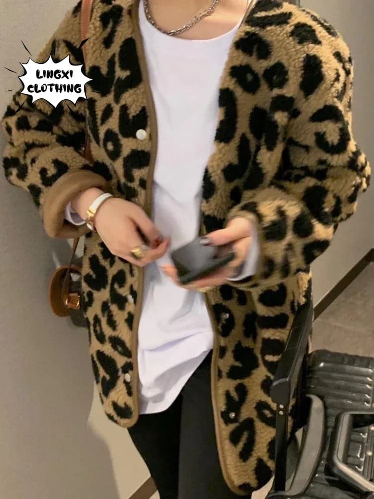 Leopard Print Faux Fur Women's Jacket with Korean Style Warmth - Premium  from Liograft - Just $51.95! Shop now at Liograft