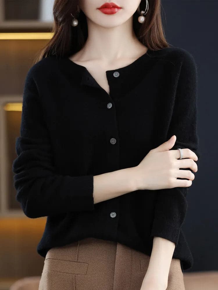 Luxurious Ladies' Merino Wool O-neck Cardigan Sweater - Soft and Cozy - Premium  from Liograft - Just $39.95! Shop now at Liograft