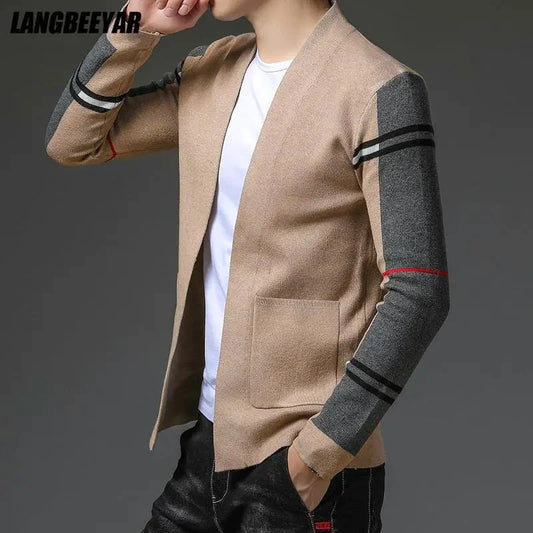 Luxurious Men's V-Neck Geometric Knit Cardigan Sweater-Liograft