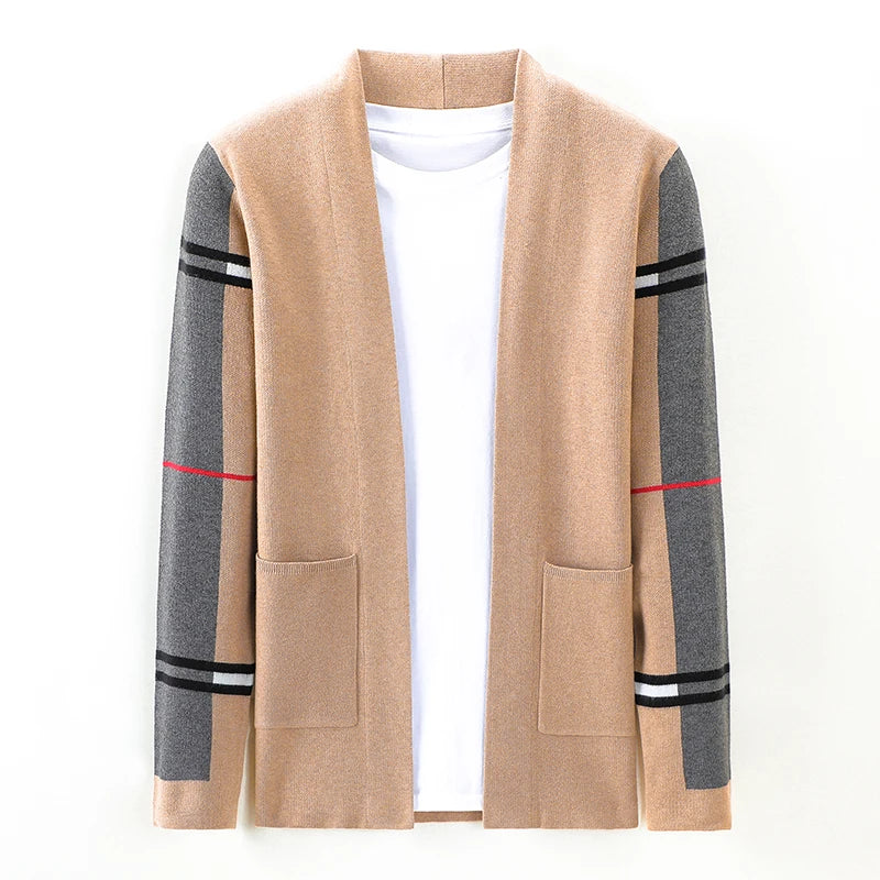 Luxury Men's Geometric Pattern Knit Cardigan Sweater with V-Neck Collar - Premium  from Liograft - Just $66.95! Shop now at Liograft