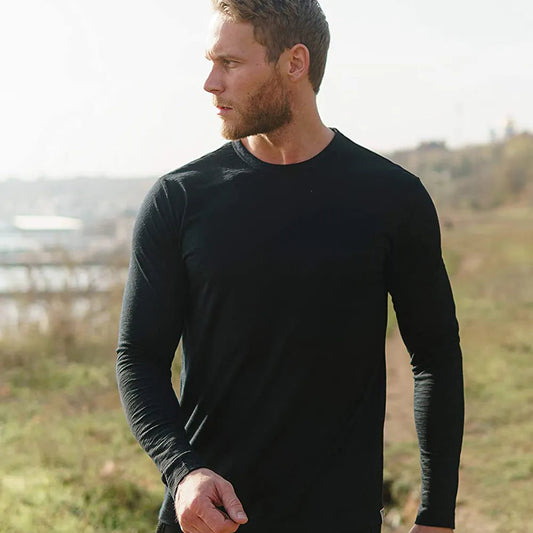 Men's 100% Merino Wool Long Sleeve Thermal Base Layer T-Shirt with Odor-Fighting Capability-Liograft