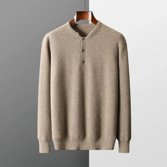 Men's 100% Merino Wool Pullover Sweater with Standing Collar for Autumn/Winter 2023-Liograft