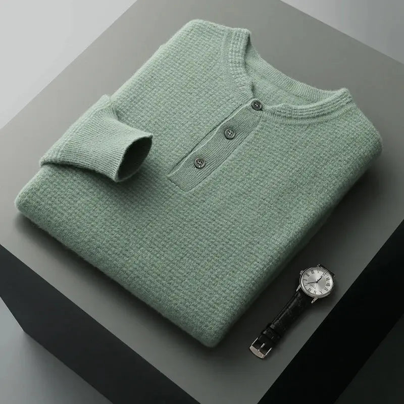 Men's 100% Merino Wool Pullover Sweater with Standing Collar for Autumn/Winter 2023-Liograft