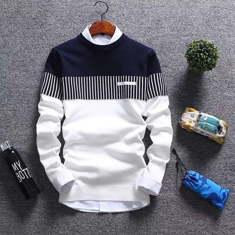 Men's 2023 Striped Wool Pullover Sweater for Autumn and Winter-Liograft