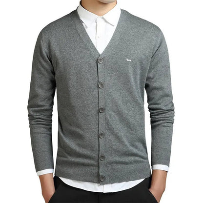 Men's Casual V-Neck Cardigan Sweaters with Harmont Embroidery Liograft