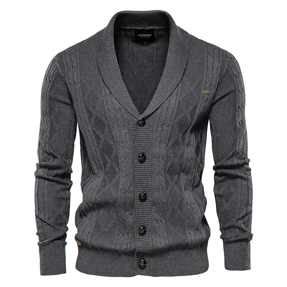 Men's Classic Cotton Argyle Winter Cardigan-Liograft