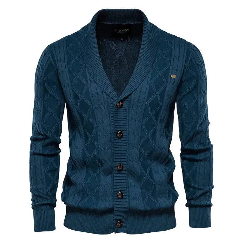 Men's Classic Cotton Argyle Winter Cardigan-Liograft