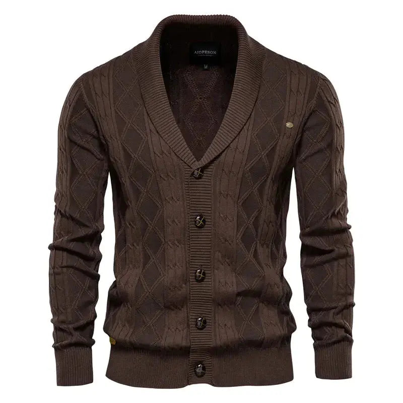 Men's Classic Cotton Argyle Winter Cardigan-Liograft