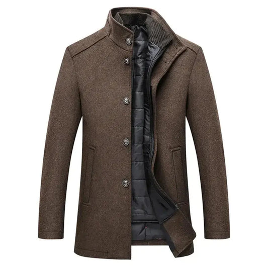Men's Classic Wool Blend Winter Parka Jacket with Turtleneck Collar-Liograft