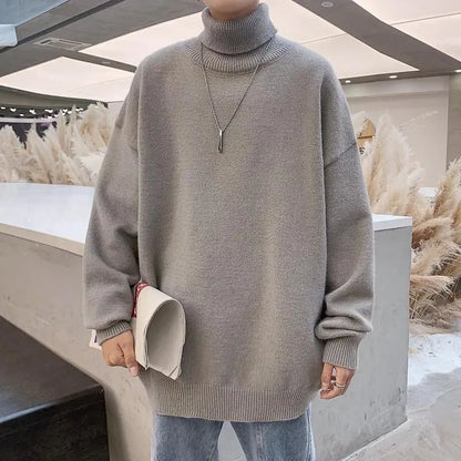 Men's Cozy Knitted Turtleneck Sweater with Solid Color Pullover - Premium  from Liograft - Just $37.95! Shop now at Liograft