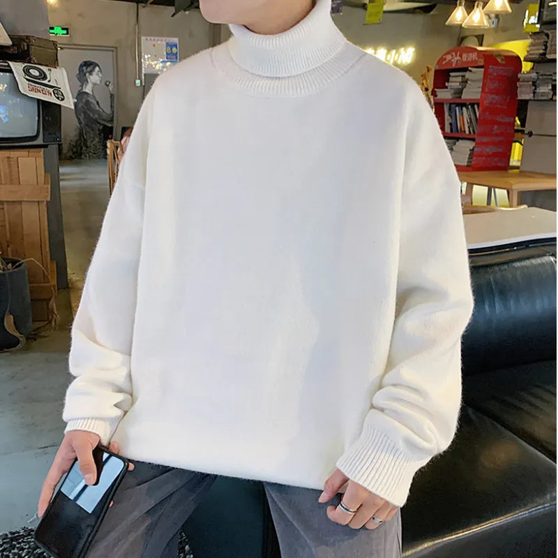 Men's Cozy Knitted Turtleneck Sweater with Solid Color Pullover - Premium  from Liograft - Just $37.95! Shop now at Liograft