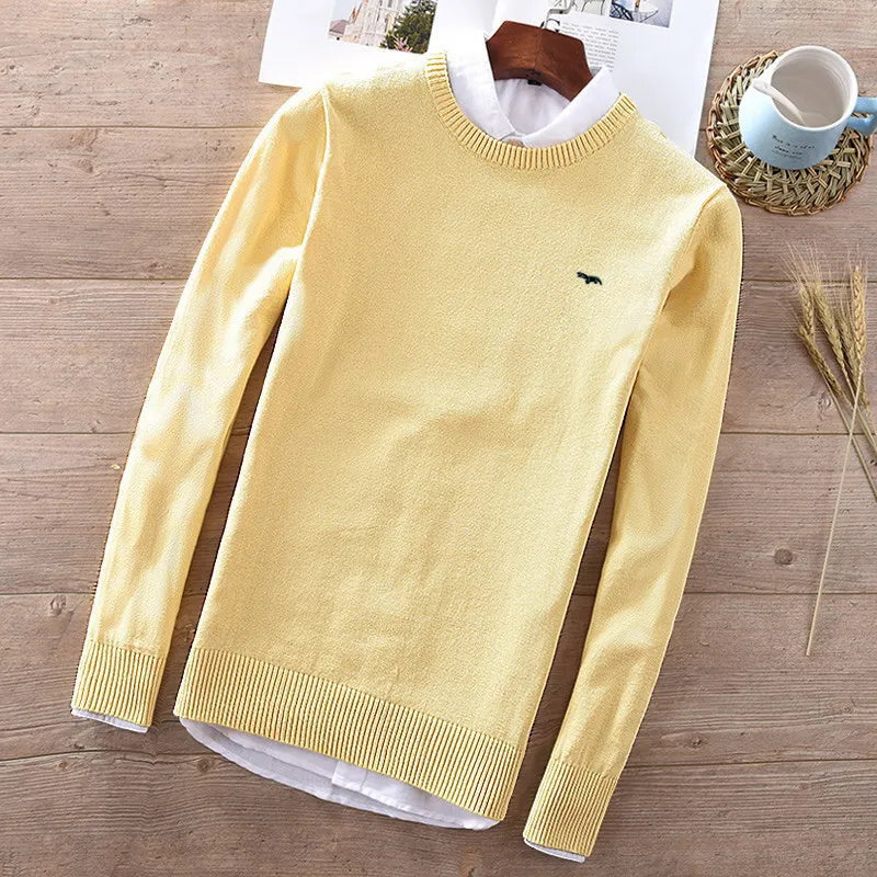 Men's Cotton O-Neck Sweater with Embroidered Logo-Liograft