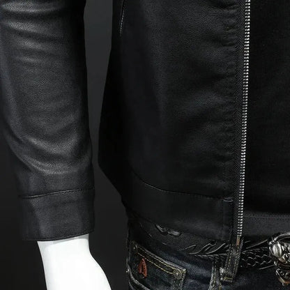 Men's Fashionable Leather Motorcycle Jacket with Standing Collar - Premium  from Liograft - Just $50.95! Shop now at Liograft