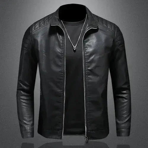 Men's Fashionable Leather Motorcycle Jacket with Standing Collar - Premium  from Liograft - Just $50.95! Shop now at Liograft