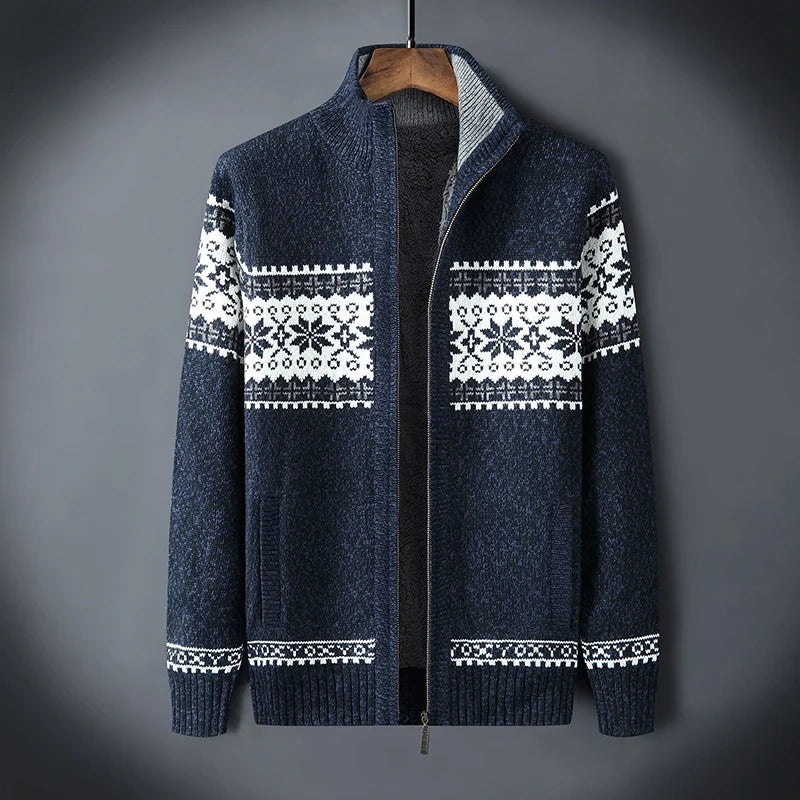 Men's Floral Patterned Zipper Cardigan Sweater with Wool Liner - Premium  from Liograft - Just $137.95! Shop now at Liograft