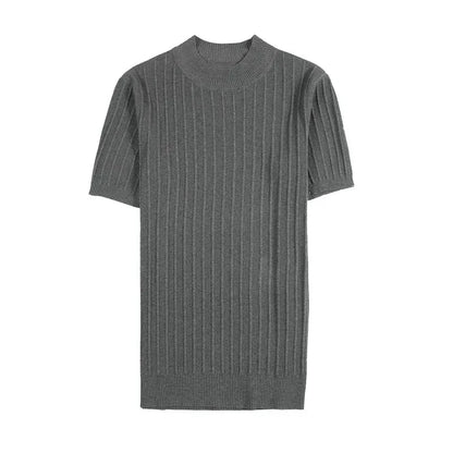 Men's High-End Casual Slim Fit Short Sleeve Striped Sweater with High Collar - Premium  from Liograft - Just $39.95! Shop now at Liograft