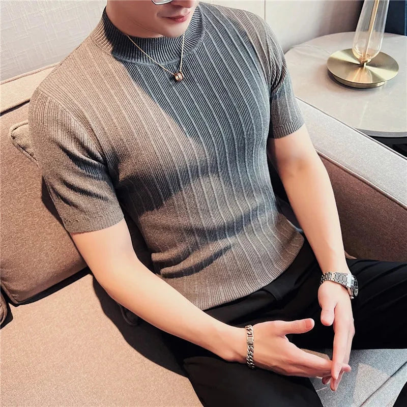 Slim Fit Striped Sweater with High Collar for Men Liograft