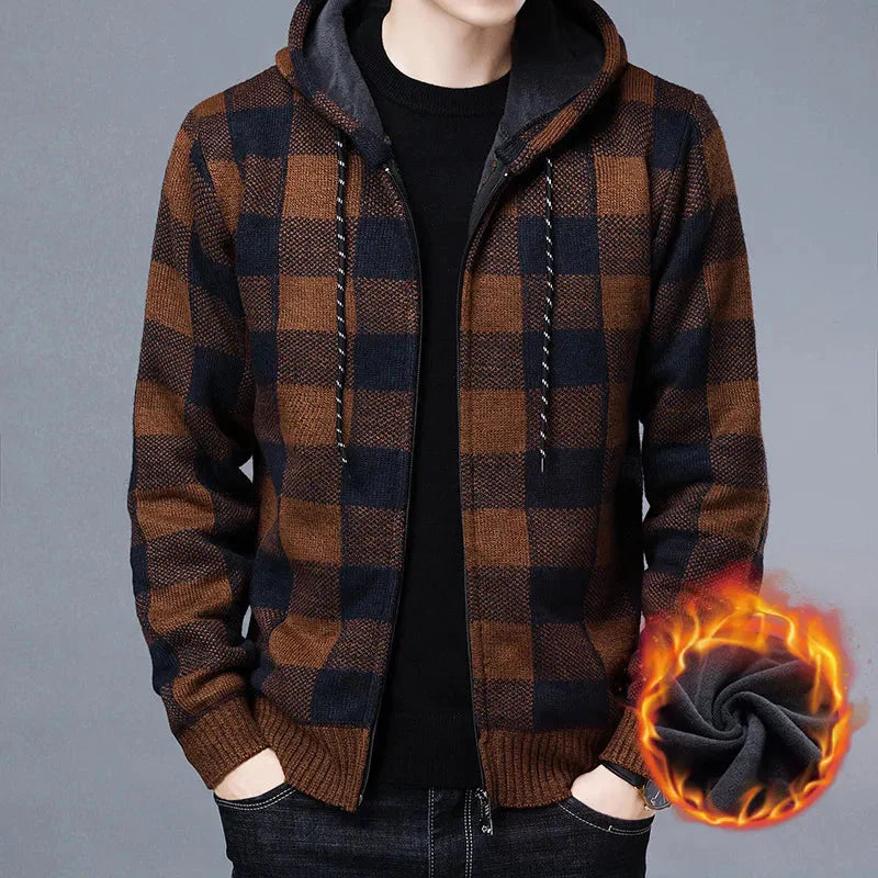 Men's Winter Hooded Cardigan with Thick Fleece Lining-Liograft