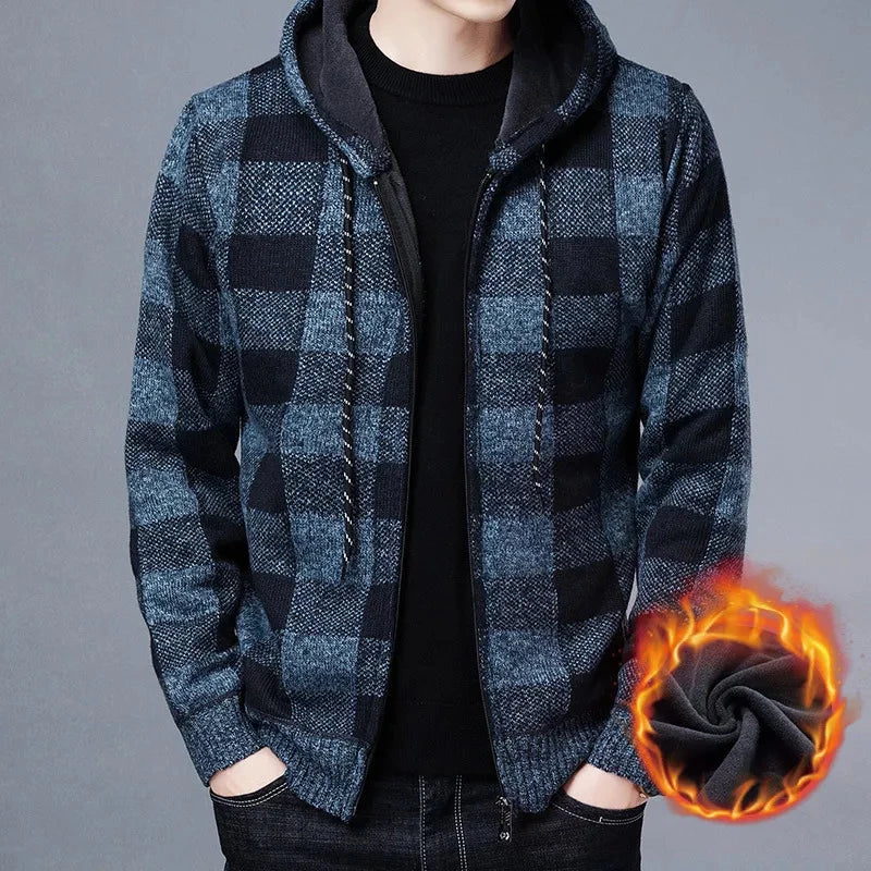 Men's Winter Hooded Cardigan with Thick Fleece Lining-Liograft