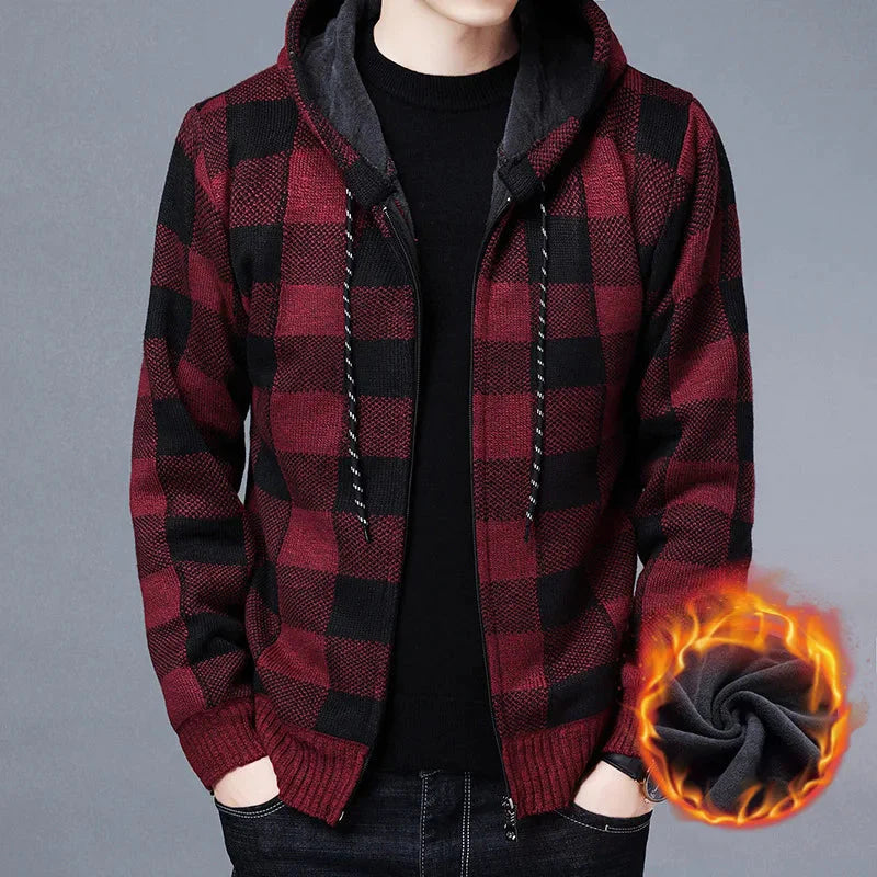 Men's Winter Hooded Cardigan with Thick Fleece Lining-Liograft