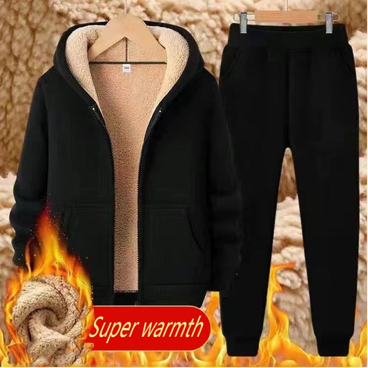 Men's Cozy Lamb Cashmere Winter Tracksuit Set with Warm Hooded Sweatshirt-Liograft