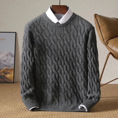 Men's O-Neck Merino Wool Twisted Pullover Sweater-Liograft