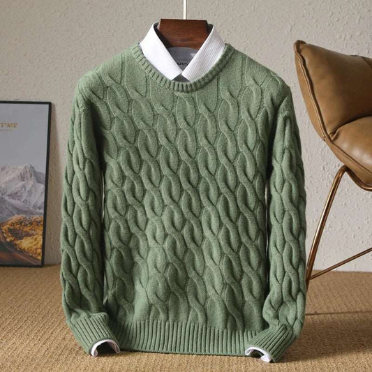 Men's O-Neck Merino Wool Twisted Pullover Sweater-Liograft