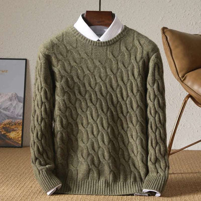 Men's O-Neck Merino Wool Twisted Pullover Sweater-Liograft