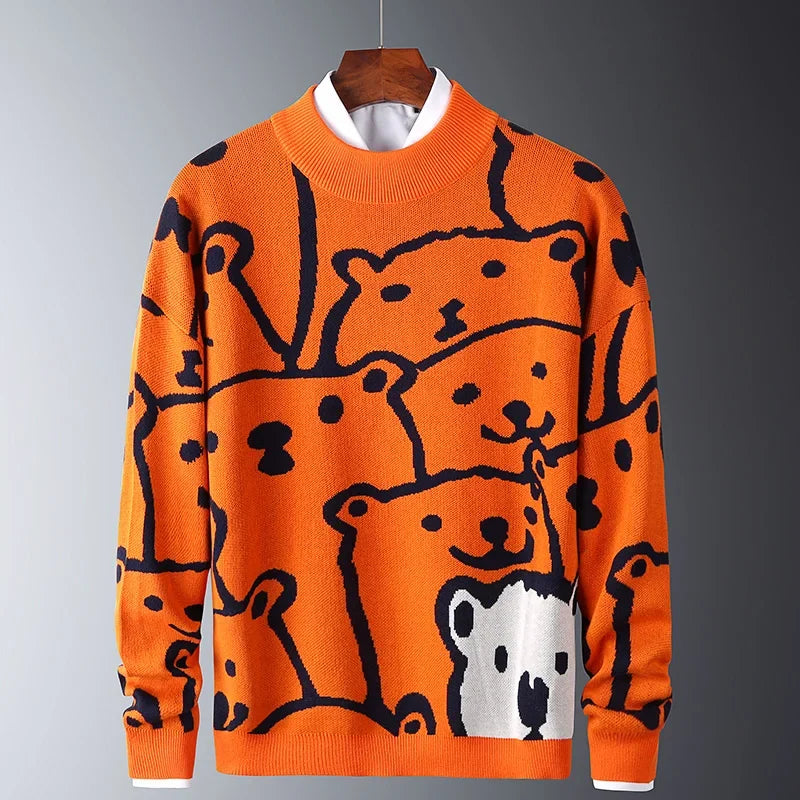 Men's Slim Fit Orange Polar Bear Sweater Liograft