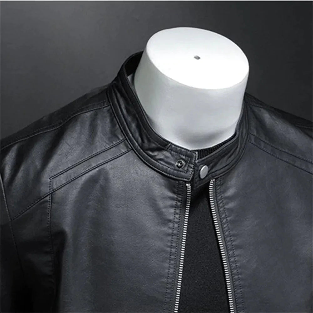 69.95Men's Slim Fit Stand Collar PU Leather Jacket - Spring/Autumn Motorcycle Casual Coat - Premium  from Liograft - Just $69.95! Shop now at Liograft